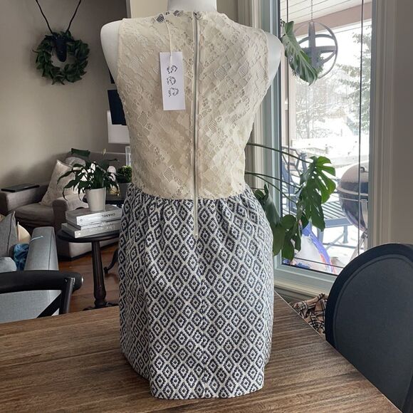 🎀 Sea New York navy and white lace cotton linen dress 10 NWT - Picture 4 of 8